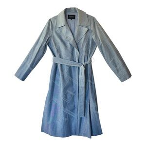 Lafayette 148 New York Chambray Trench Coat Metallic Stitching Size M